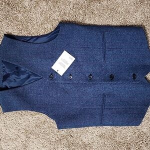 Asos DESIGN Men's Skinny Wool MIX Suit VEST in NAVY HERRINGBONE, NWT